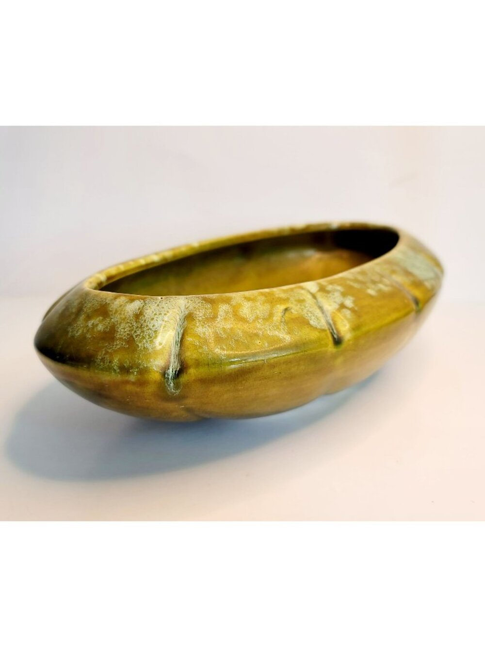 Vintage California Pottery Oval Oblong Planter Pot Green Drip Glazed USA PR02